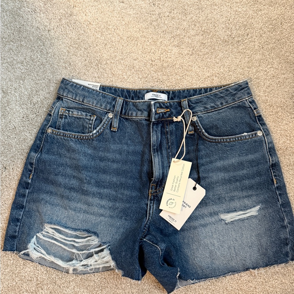 Forever 21 Blue Jean Shorts with Distressed Detailing